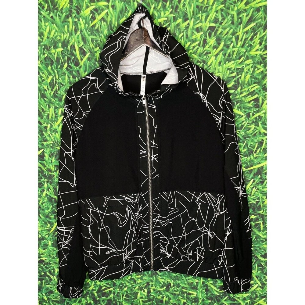 Fabletics Jiae Women's Large Lightweight Hooded Black White Windbreaker Jacket - Picture 1 of 5